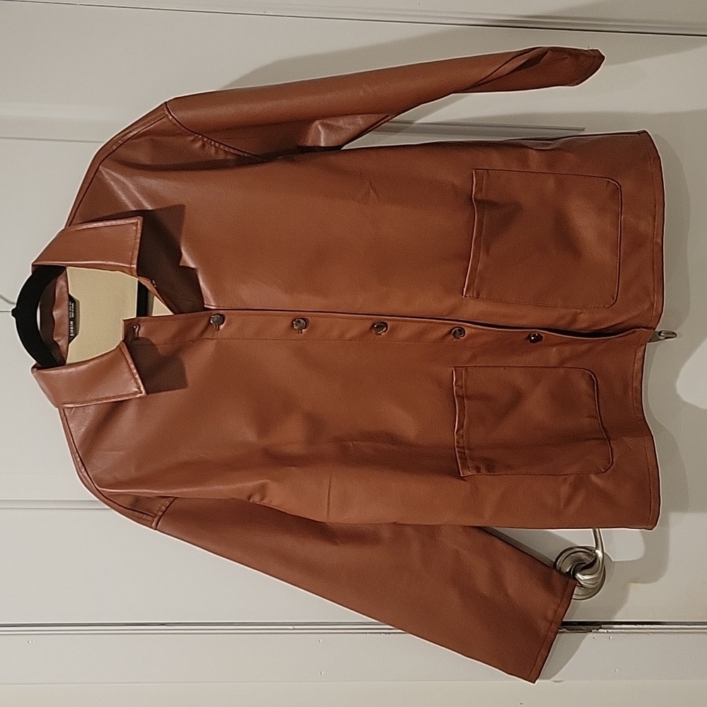 SHEIN Faux Leather Jacket - Cognac Brown Oversized Shacket - XS - Picture 6 of 9